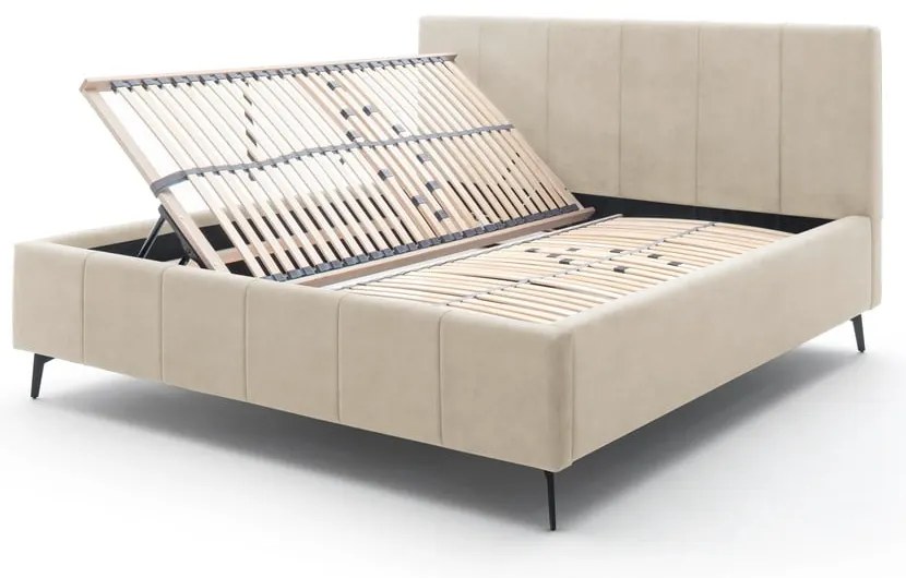 Bézs kárpitozott ágyneműtartós franciaágy ágyráccsal 180x200 cm Lizzano – Meise Möbel