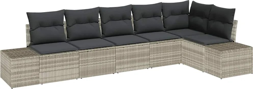 vidaXL Kerti Kanapé Szett tárolóval 6 pcs Világosszürke polirattan
