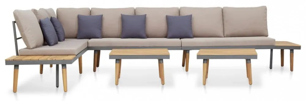 7 személyes barna tömör akácfa kerti bútorgarnitúra párnákkal