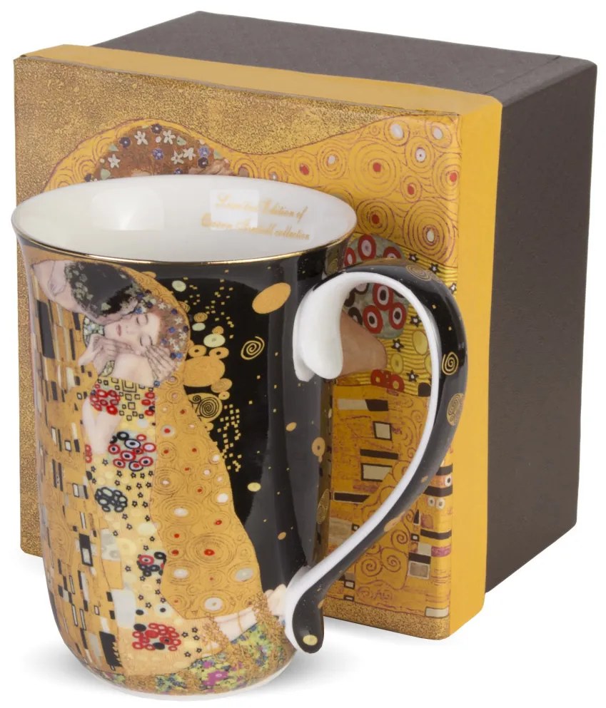 Porcelán 400ml barna-fekete füles bögre díszdobozban Gustav Klimt: A csók