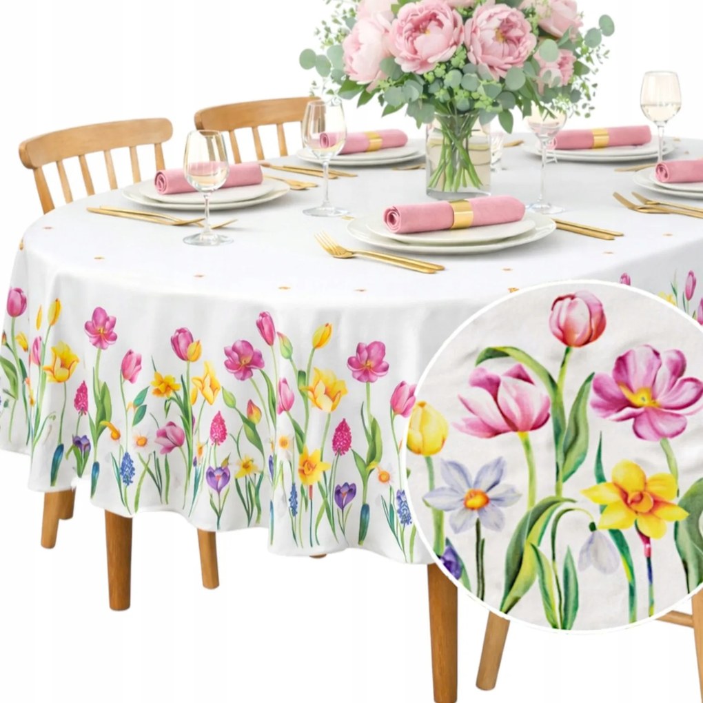 Abrosz tavaszi Ovális Fehér Virágos tulipán húsvét 110x160 ovális