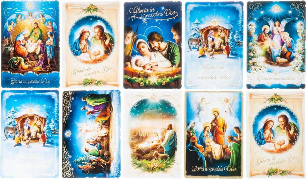 Karácsonyi képeslapok betlehemmel aranyozott MIX minták 10 db