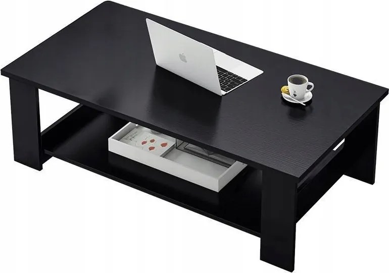 Dohányzóasztal Modern Pad Polccal Nappali Nagy Loft Fekete 100 CM