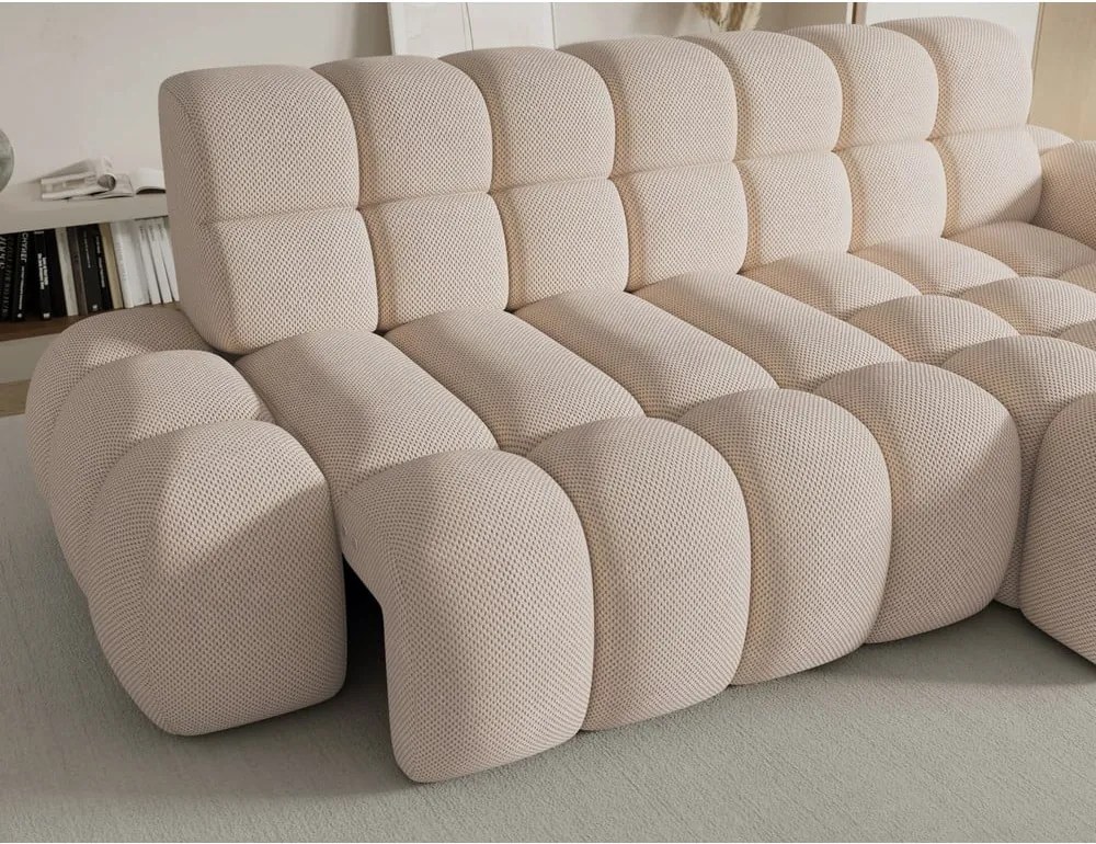 Bézs kinyitható sarokkanapé (jobb oldali-heverő résszel) Ceedro – ELTAP