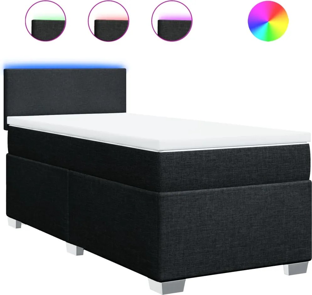 vidaXL fekete szövet rugós ágy matraccal 90x200 cm