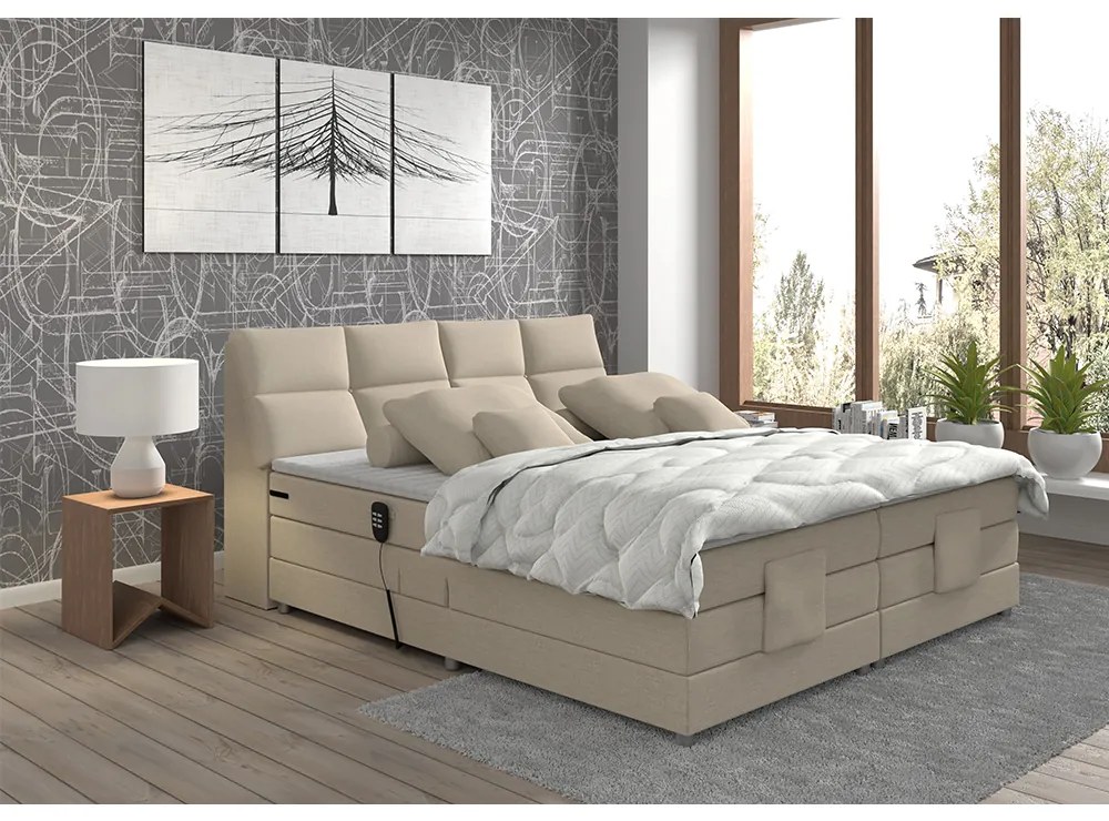 Elektromos állítható ágy, boxspring, bézs, 180x200, GERONA NEW