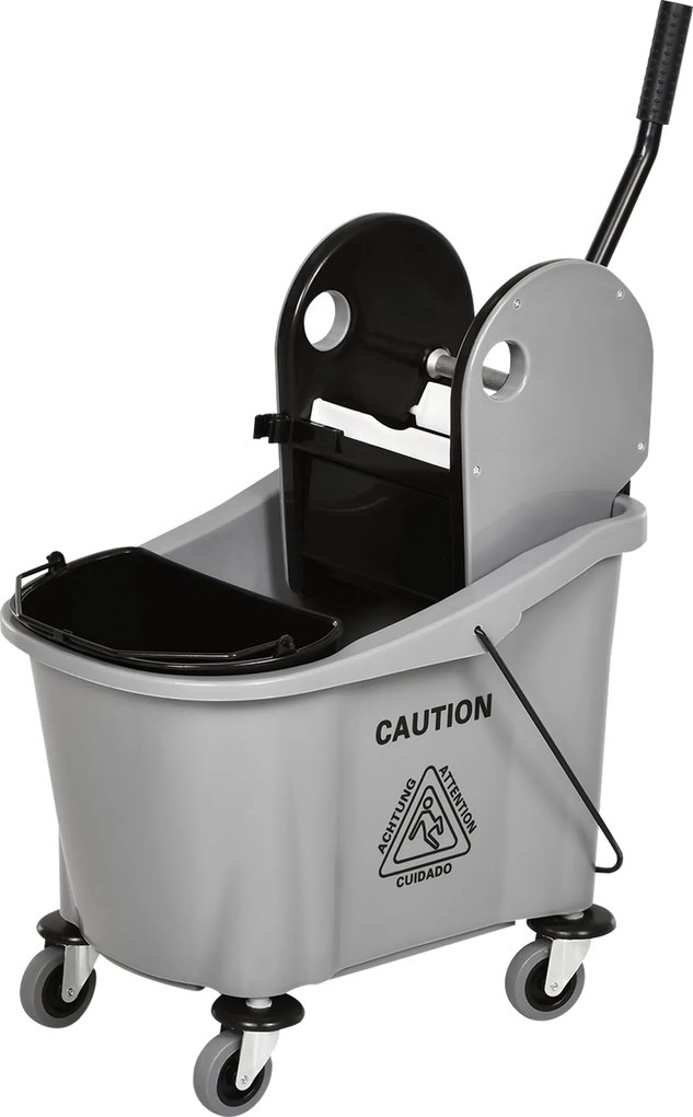 HOMCOM Tisztítókocsi 36 Literes Vödör Mop Tisztítókocsi Csavaróval, Szürke, 54 x 41 x 91,5 cm | Aosom