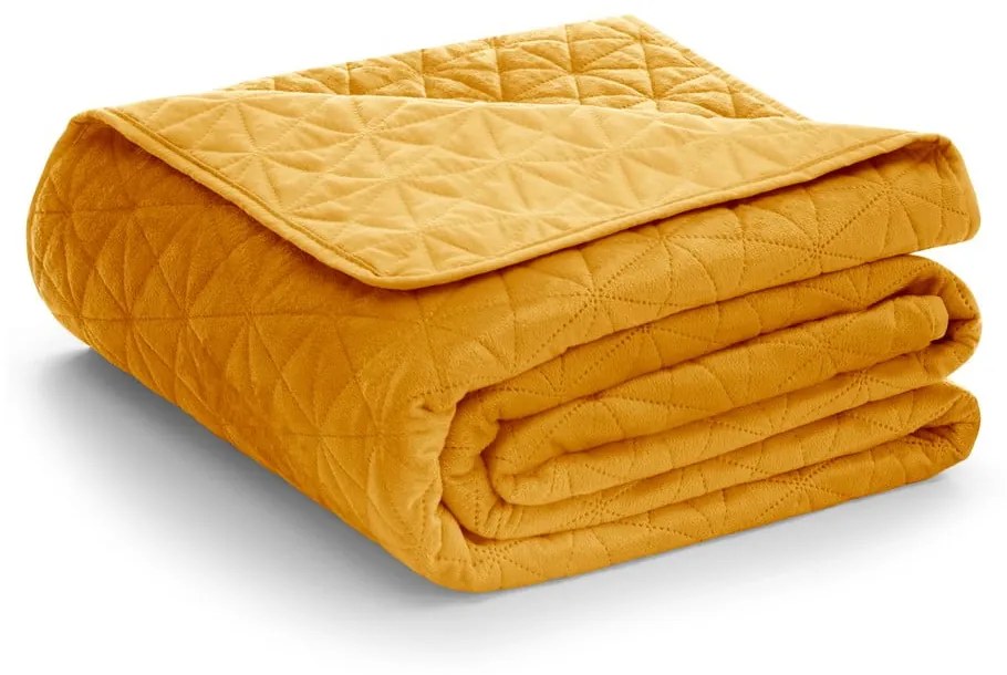 Sárga bársony steppelt ágytakaró 260x280 cm Laila – AmeliaHome