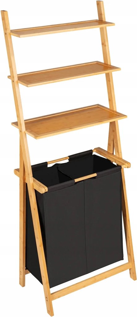 Fürdőszobai Létra Könyvespolc Szennyestartó Kosárral Bambusz Ökológiai