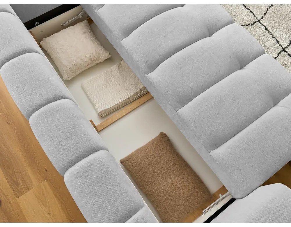 Világosszürke kinyitható-tárolóhelyes kanapé 251 cm Fuji – Bobochic Paris