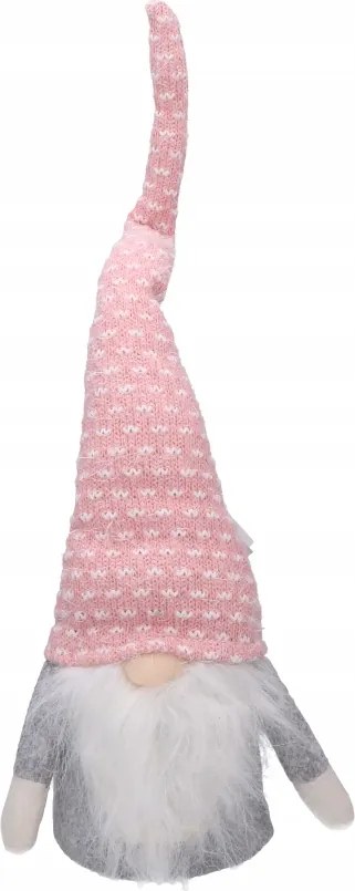 Karácsonyi manó szakállas rózsaszín, szürke 50cm Karácsonyi dekoráció