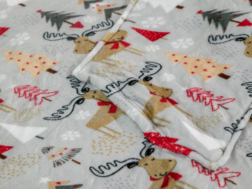 YULE HUG világosszürke báránybunda hatású kapucnis, ujjas pléd