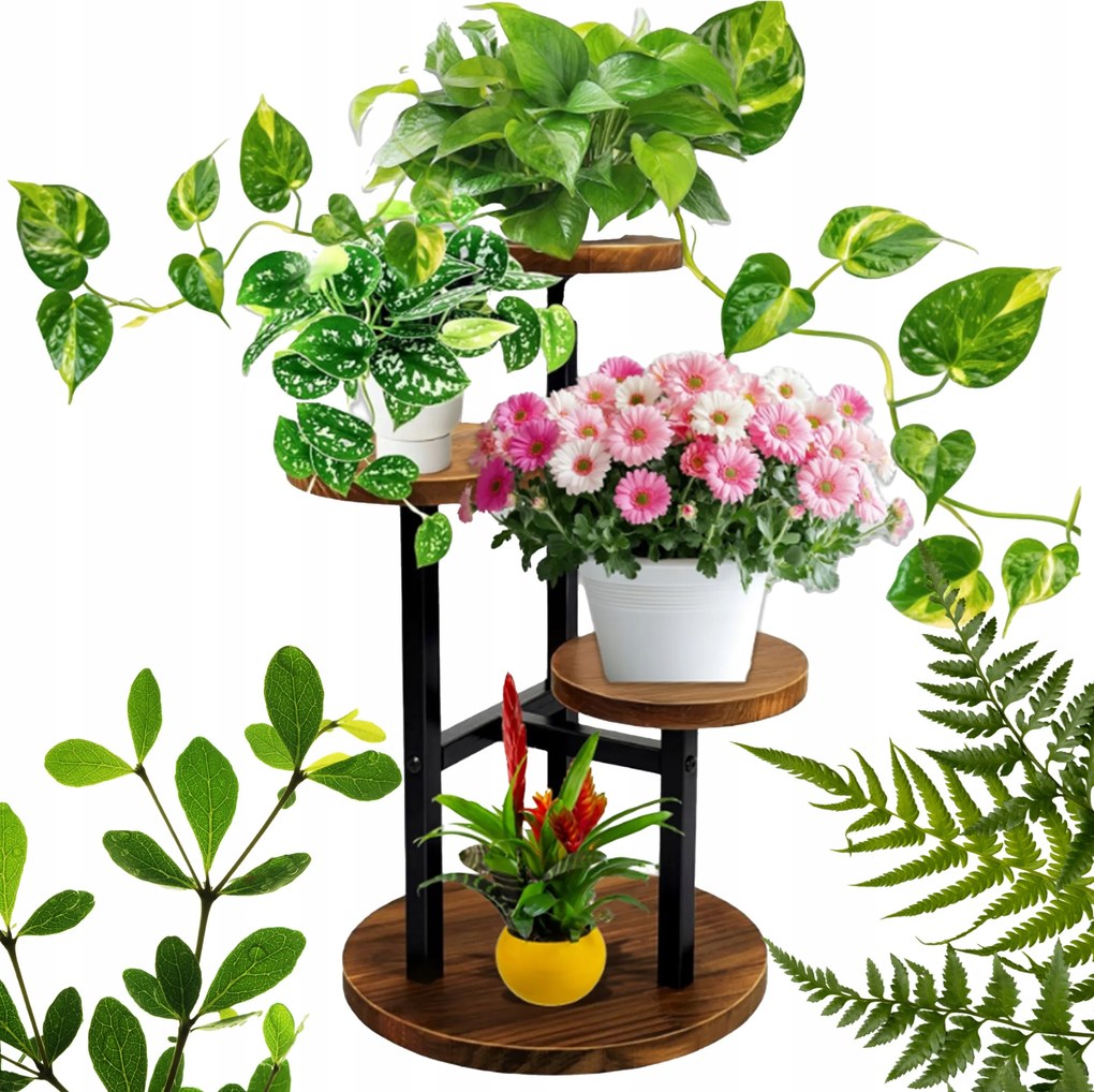 Virágágyás Álló Fa Fém Virágtartó Állvány Virág Növények 54 CM