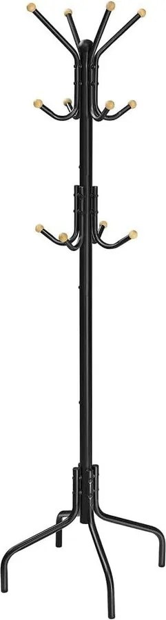 Álló fogas, fém ruhafogas 12 akasztóval, 55 x 55 x 180 cm, fekete