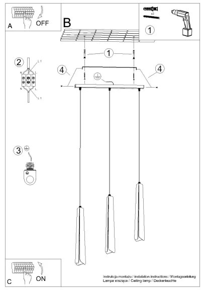 Sollux SL.1402 - Csillár zsinóron PRYSM 3xG9/8W/230V fekete