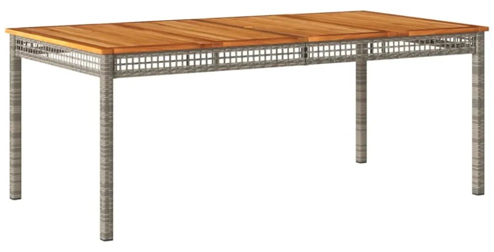 szürke polyrattan és akácfa kerti asztal 180 x 90 x 75 cm