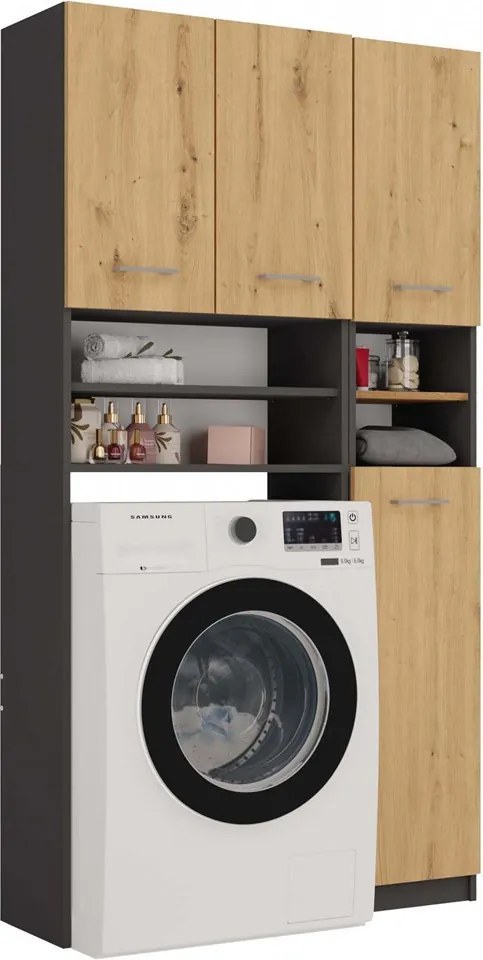 MIX Marpol fürdőszoba szekrény, 96x180x30 cm, antracit-tölgy