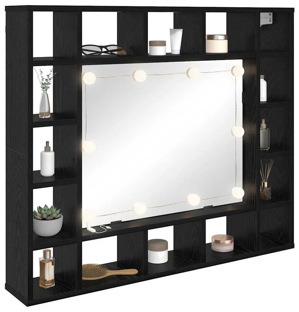 Tükörszekrény polcokkal Musta tammi 91 x 15 x 76.5 cm Faanyag