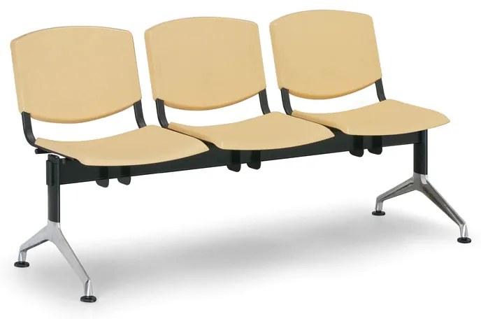Design műanyag pad, 3 üléses, fekete