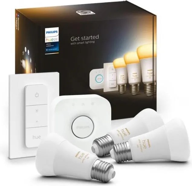Philips Hue kezdőcsomag WA 3xE27/11W 2200-6500K + Hue Bridge és fényerőszabályzó kapcsoló
