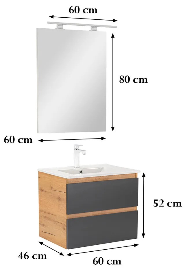 Vario Forte 60 komplett fürdőszoba bútor tölgy-antracit