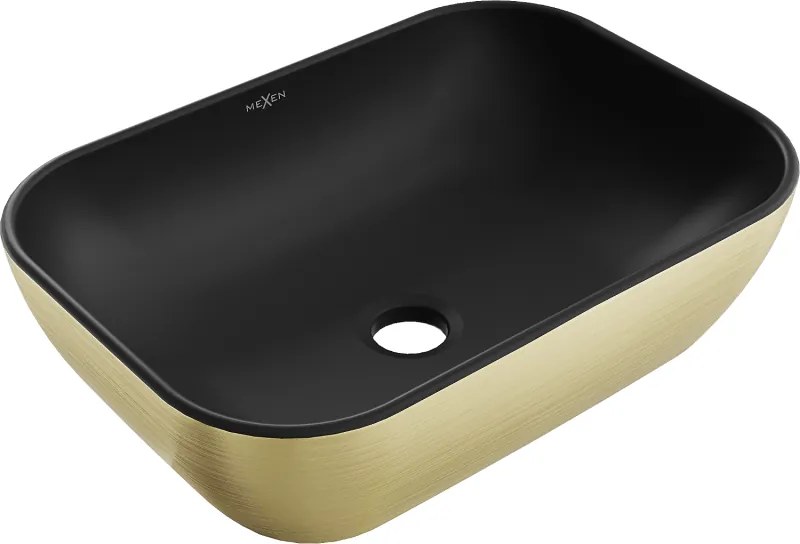 Mexen Rita pult tetején álló mosdókagyló 45 x 32 cm, fekete matt/arany vonalminta - 21084577