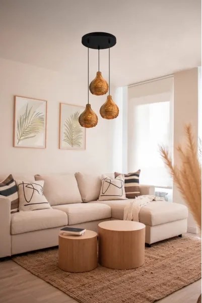 Reality - SPROUT kábeles függőlámpa 3xE14/40W/230V barna/rattan