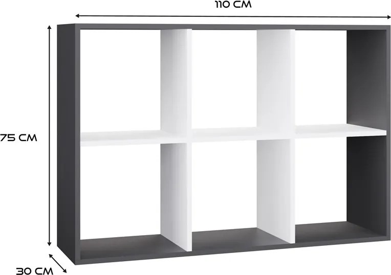 Aldabra Malax 2x3 polc, 110x75x30 cm, antracit-fehér