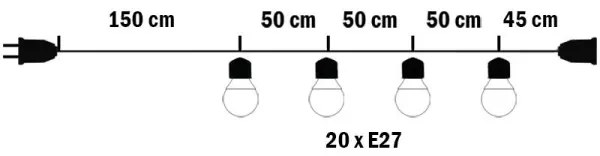 Kültéri dekoratív fénylánc MIMOSA 20xE27/1,3W/230V IP44 10m