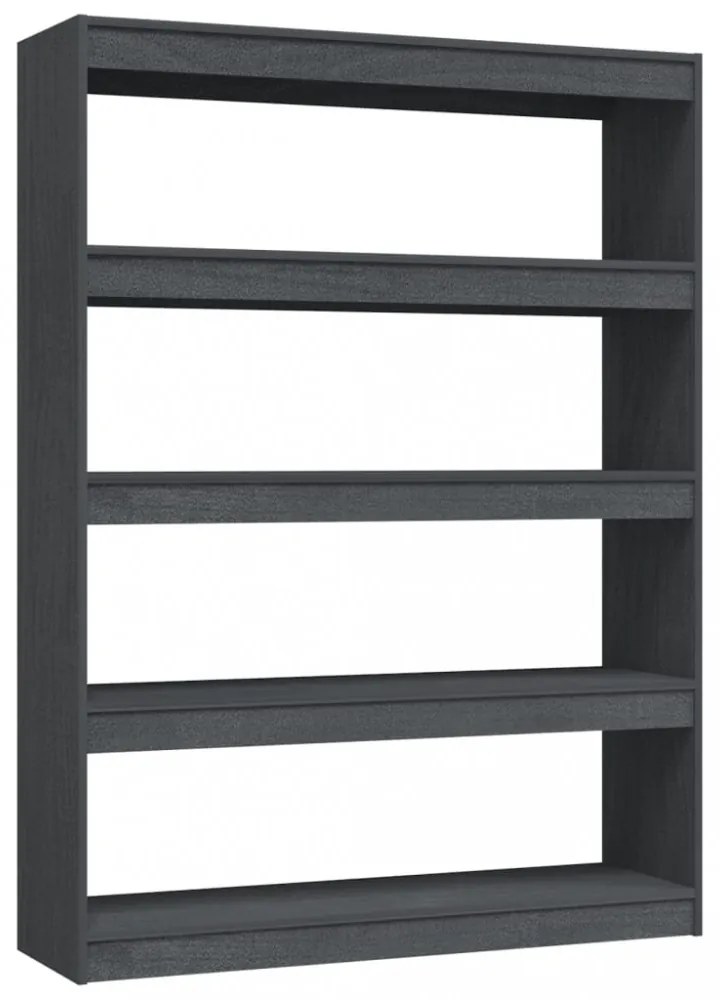 szürke tömör fenyőfa könyvszekrény/térelválasztó 100 x 30 x 135,5 cm