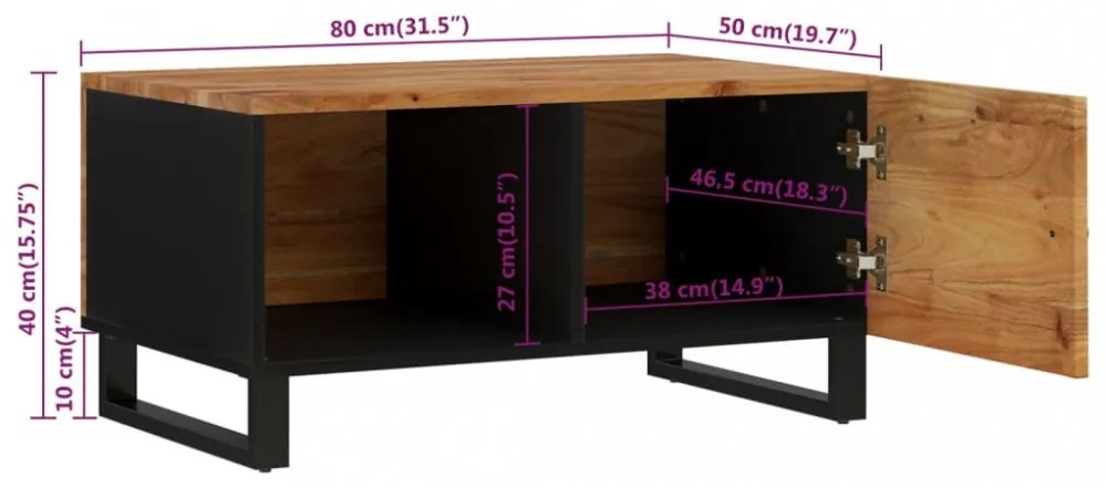 tömör akácfa és szerelt fa dohányzóasztal 80 x 50 x 40 cm