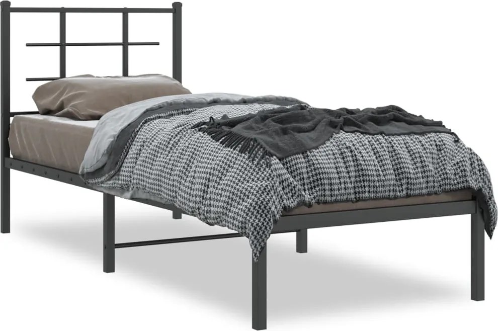 vidaXL fekete fém ágykeret fejtámlával 75 x 190 cm