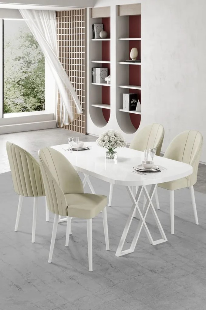 Kaye étkezőgarnitúra, fehér-krém, 168 cm – TR240CHR2810