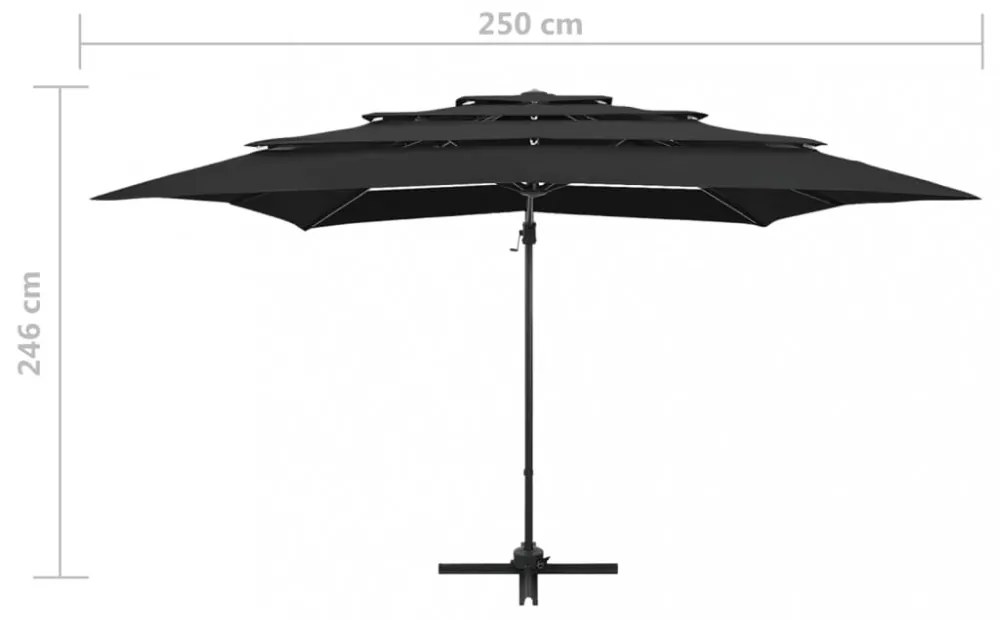 4 szintes fekete napernyő alumíniumrúddal 250 x 250 cm