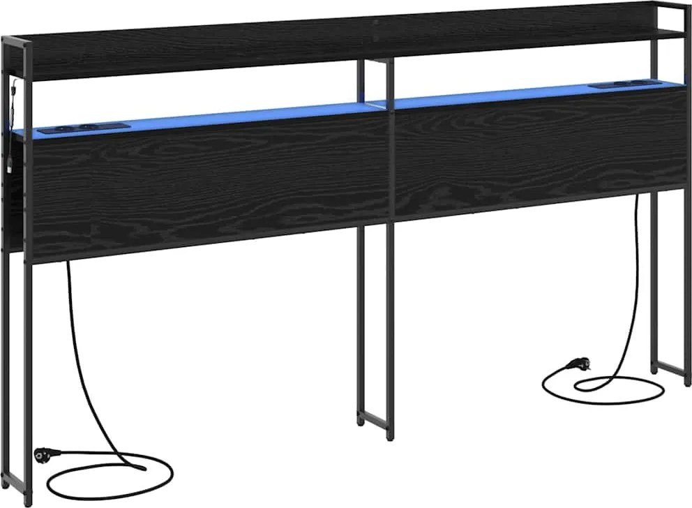 vidaXL Tároló fejtámla polcokkal tárolóval Musta tammi 180 cm Faanyag