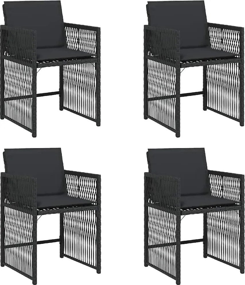 vidaXL 4 db fekete polyrattan kerti szék párnával