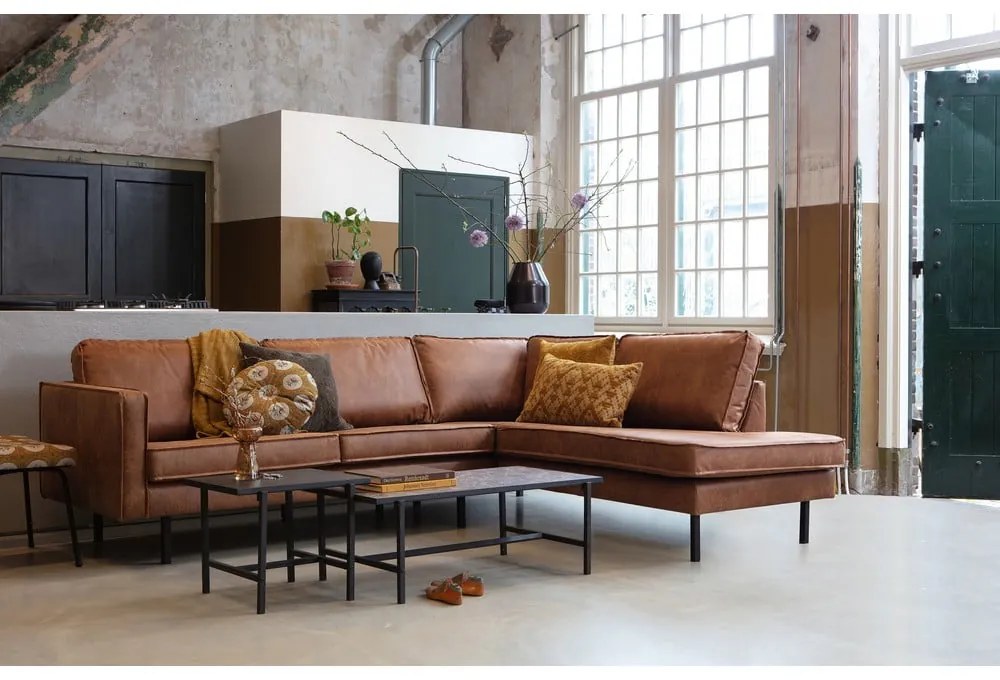 Barna bőrutánzat sarokkanapé (jobb oldali-L alakú) Rodeo – WOOOD