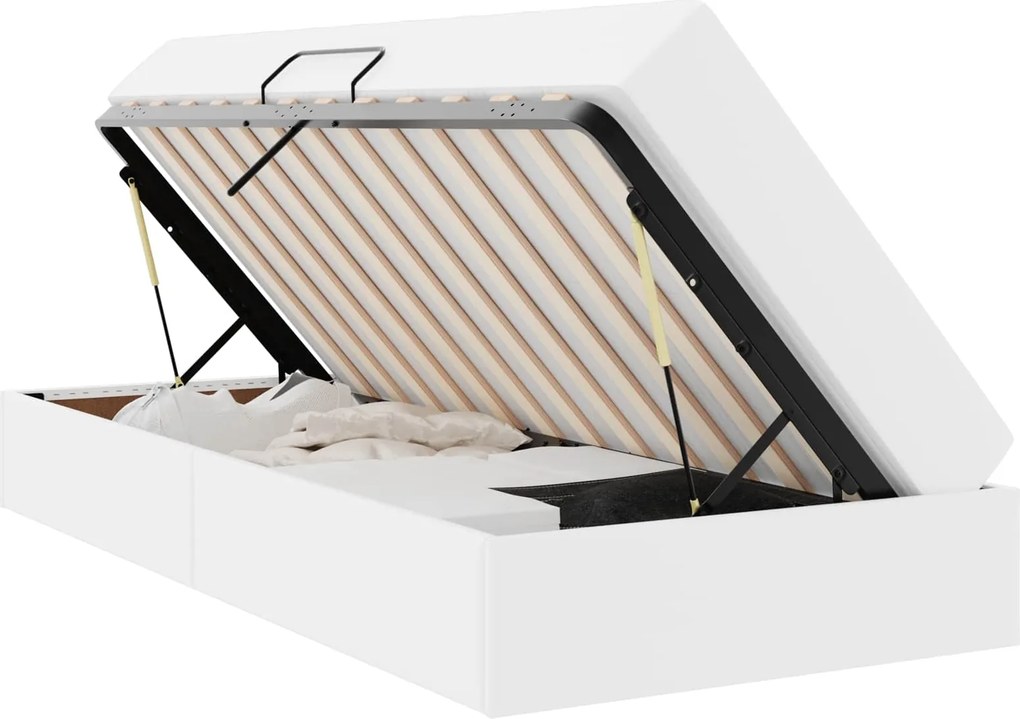 vidaXL Ágy tárolóval és matraccal matracmal tárolóval 2 pcs Fehér Bőr