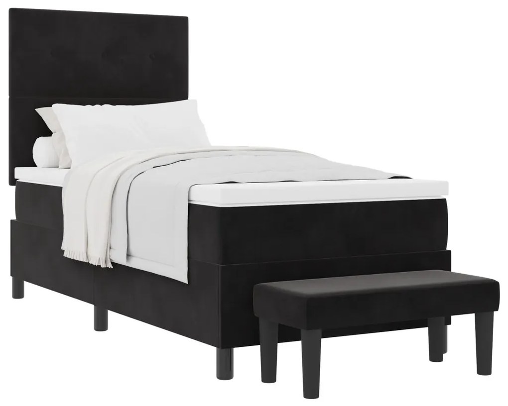 Boxspring Ágy Matrac és Pad Fekete 100x200 cm Velúr