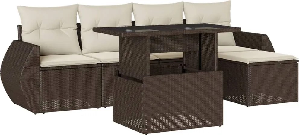 vidaXL 6 részes barna polyrattan kerti ülőgarnitúra párnával