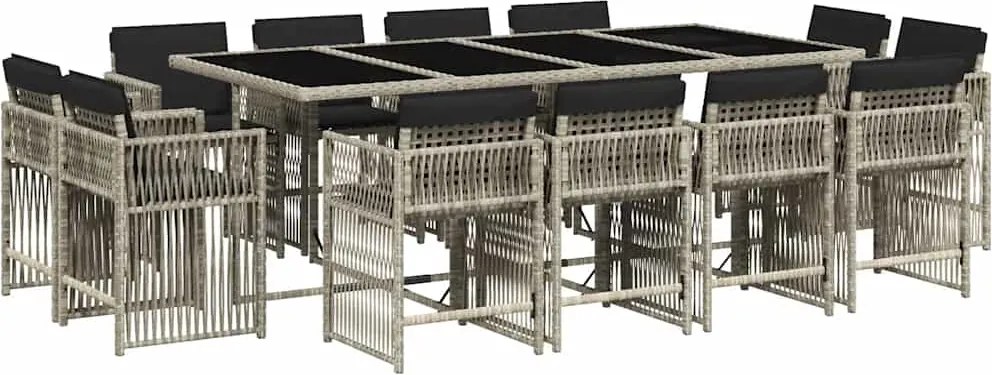 vidaXL 13 részes szürke polyrattan kerti étkezőgarnitúra párnákkal