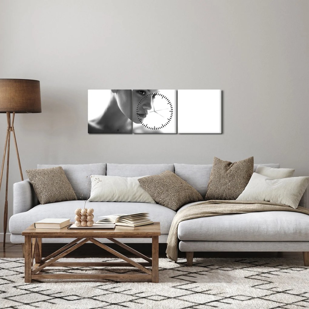 Kép - fekete-fehér portré egy nőről (órával) (90x30 cm)