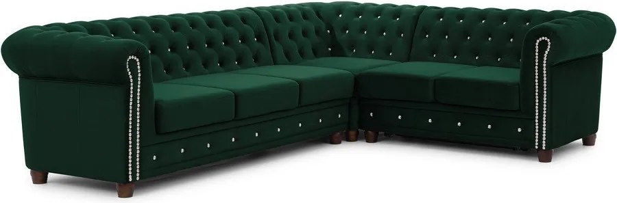 Zöld bársony kinyitható sarokkanapé (jobb oldali-L alakú) York Blik – Ropez