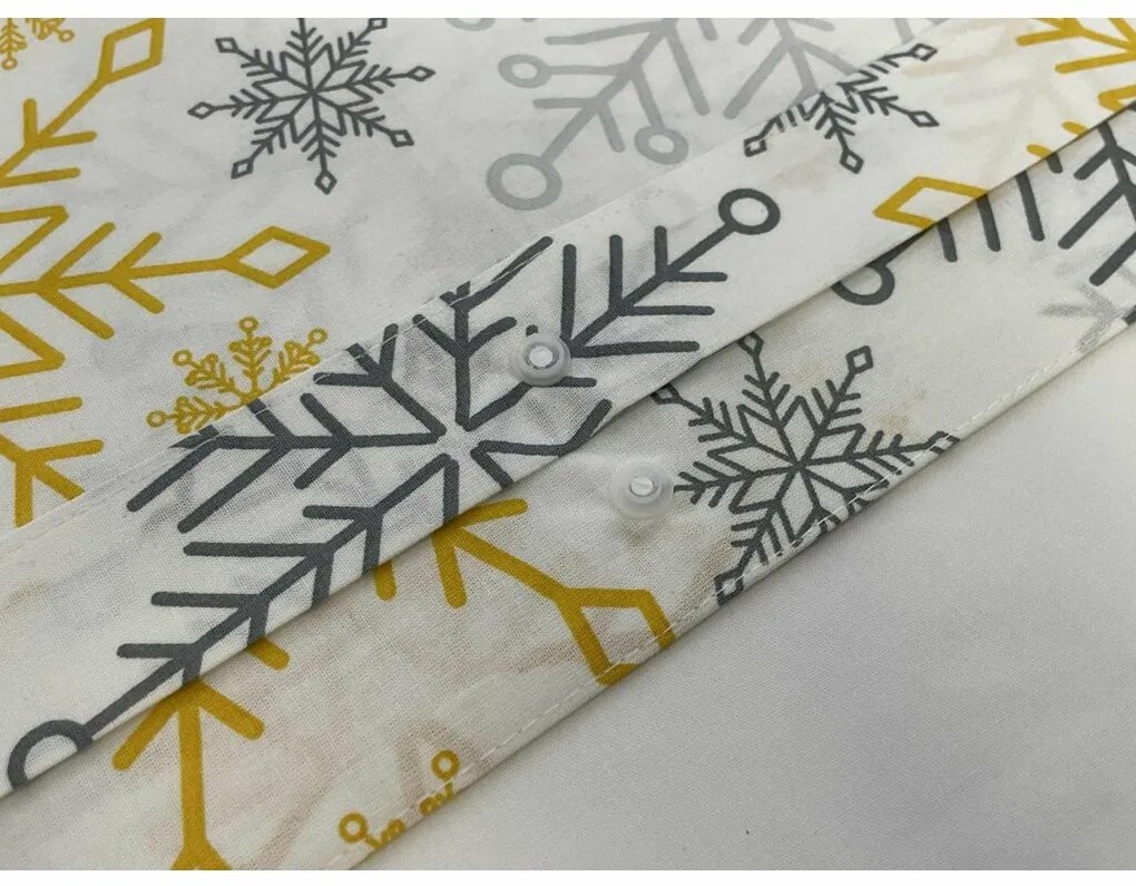 Karácsonyi pamut ágynemét Hópelyhek arany, 140 x 200 cm, 70 x 90 cm