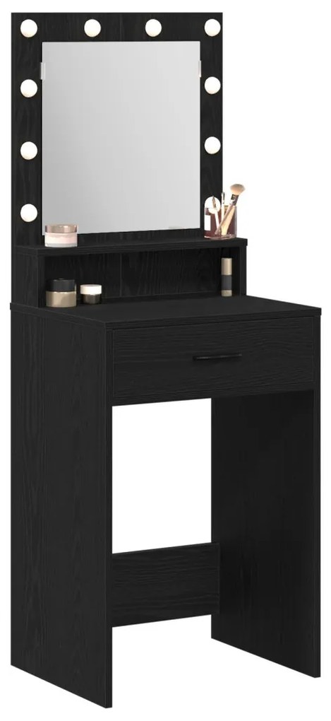 Sminktükör LED lámpával Fekete tölgy 50x41x135 cm
