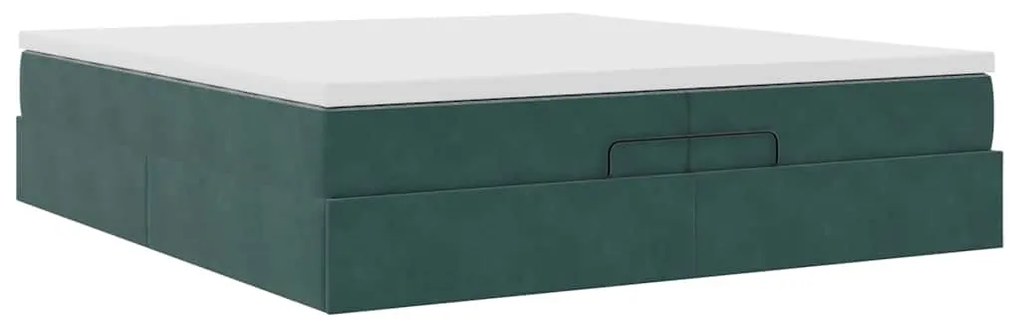 Ottomán ágykeret matracokkal Sötétzöld 200x200cm bársony