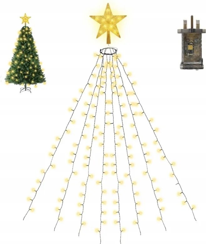 Karácsonyfa Fényfüzér Csillag Csúcsú 280 Led