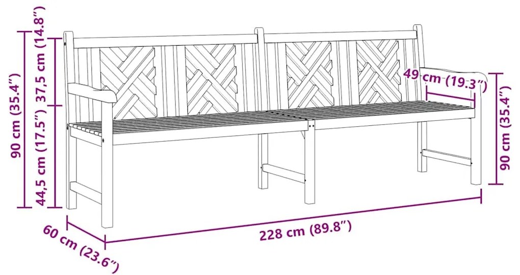 Kerti pad Barna 228 x 60 x 90 cm Tömör tíkfa