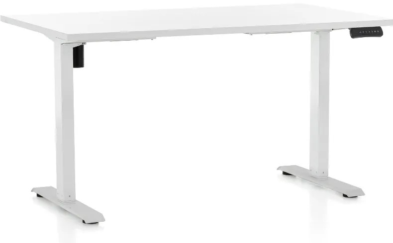 Állítható magasságú asztal OfficeTech B, 140 x 80 cm, fehér alap, fehér
