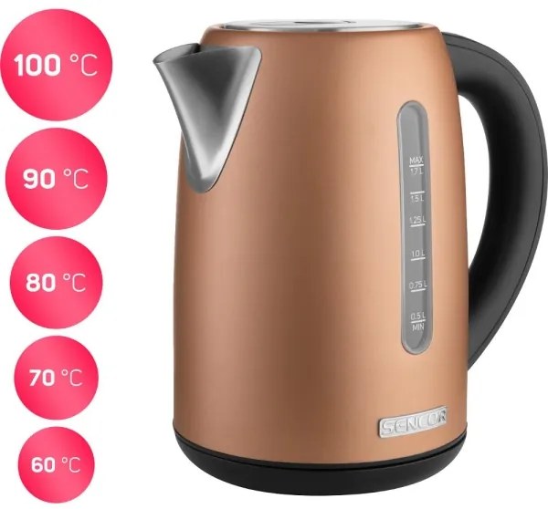 Sencor - Gyorsforraló hőmérséklet-szabályozással, 1,7 l, 2150 W/230 V, réz